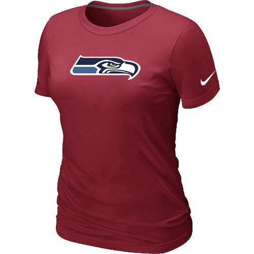 Cheap Women Nike Seattle Seahawks Red Logo NFL Football T-Shirt