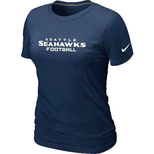 Cheap Women Nike Seattle Seahawks Authentic Logo D.Blue NFL Football T-Shirt