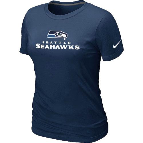 Cheap Women Nike Seattle Seahawks Sideline Legend Authentic Font D.Blue NFL Football T-Shirt