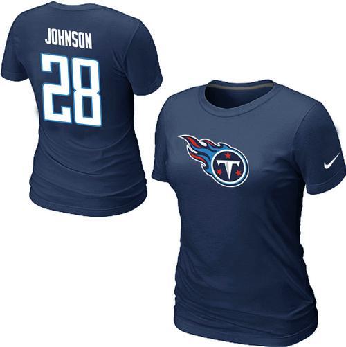 Cheap Women Nike Tennessee Titans Chris Johnson Name & Number D.BLue NFL Football T-Shirt
