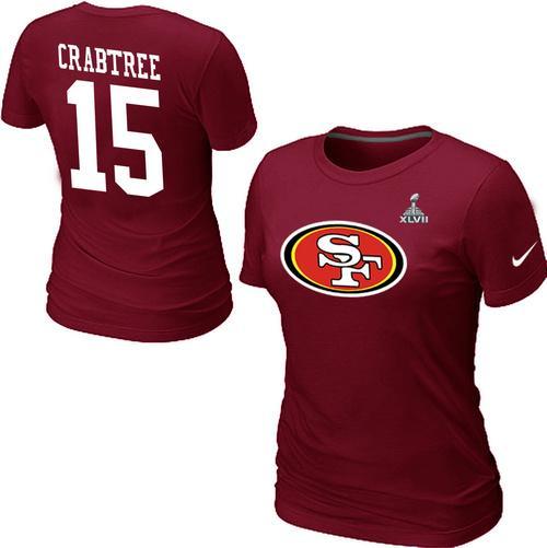 Cheap Women Nike San Francisco 49ers 15 CRABTREE Name & Number Super Bowl XLVII Red NFL Football T-Shirt