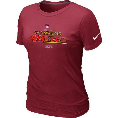 Cheap Women Nike San Francisco 49ers 2012 NFC Conference Champions Trophy Collection Long Red NFL Football T-Shirt