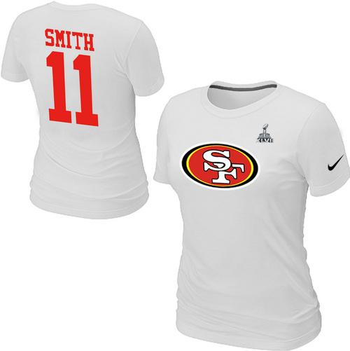 Cheap Women Nike San Francisco 49ers 11 SMITH Name & Number Super Bowl XLVII White NFL Football T-Shirt