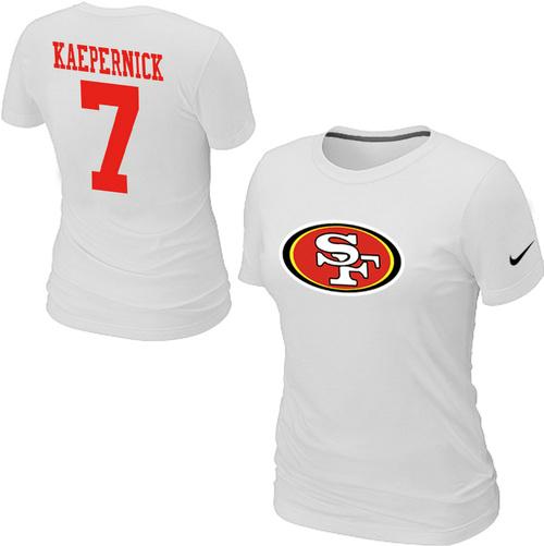 Cheap Women Nike San Francisco 49ers 7 Kaepernick Name & Number White NFL Football T-Shirt