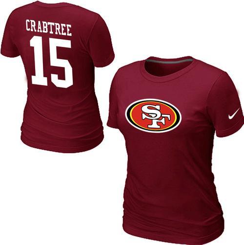 Cheap Women Nike San Francisco 49ers 15 CRABTREE Name & Number Red NFL Football T-Shirt