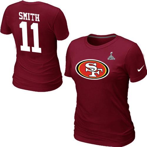 Cheap Women Nike San Francisco 49ers 11 SMITH Name & Number Super Bowl XLVII Red NFL Football T-Shirt