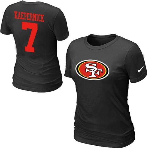 Cheap Women Nike San Francisco 49ers 7 Kaepernick Name & Number Black NFL Football T-Shirt
