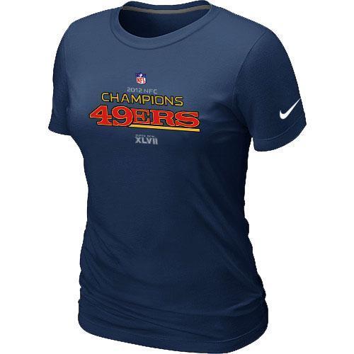 Cheap Women Nike San Francisco 49ers 2012 NFC Conference Champions Trophy Collection Long D.Blue NFL Football T-Shirt