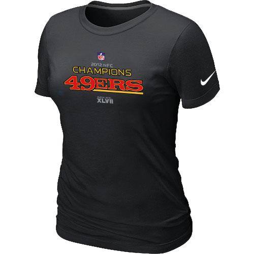 Cheap Women Nike San Francisco 49ers 2012 NFC Conference Champions Trophy Collection Long Black NFL Football T-Shirt