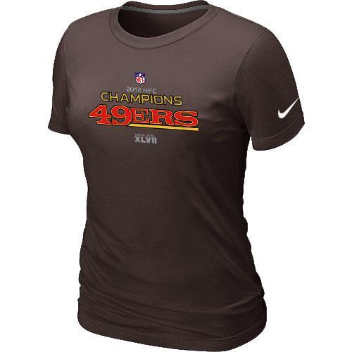 Cheap Women Nike San Francisco 49ers 2012 NFC Conference Champions Trophy Collection Long Brown NFL Football T-Shirt