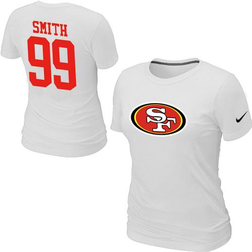 Cheap Women Nike San Francisco 49ers 99 SMITH Name & Number White NFL Football T-Shirt