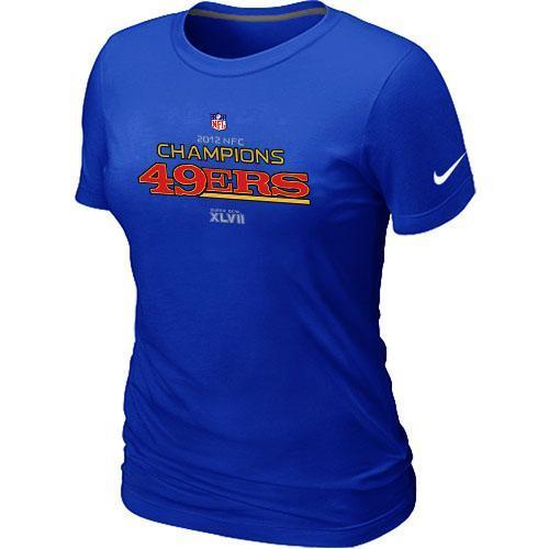Cheap Women Nike San Francisco 49ers 2012 NFC Conference Champions Trophy Collection Long Blue NFL Football T-Shirt