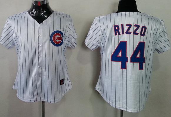 Cheap Women Chicago Cubs 44 Anthony Rizzo White Blue Strip Baseball MLB Jerseys