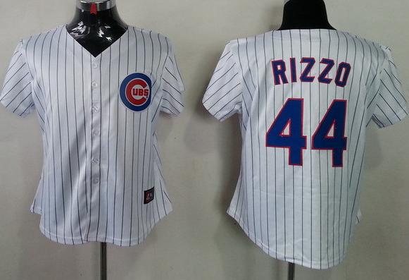 Women Chicago Cubs 44 Anthony Rizzo White Blue Strip Baseball MLB Jerseys
