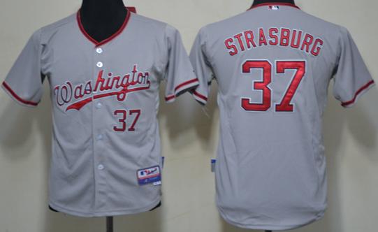 Kids Washington Nationals 37 Stephen Strasburg Grey MLB Jerseys Cheap