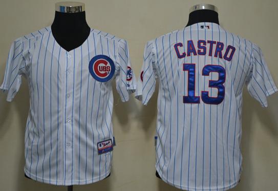 Kids Chicago Cubs 13 Starlin Castro White Blue Strip Baseball MLB Jerseys Cheap