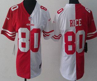 Cheap Womens Nike San Francisco 49ers 80 Jerry Rice Red and White Split NFL Jersey