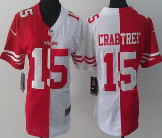 Cheap Womens Nike San Francisco 49ers 15 Michael Crabtree Red and White Split NFL Jersey