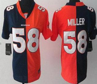 Cheap Womens Nike Denver Broncos 58 Von Miller Orange Blue Split NFL Jerseys