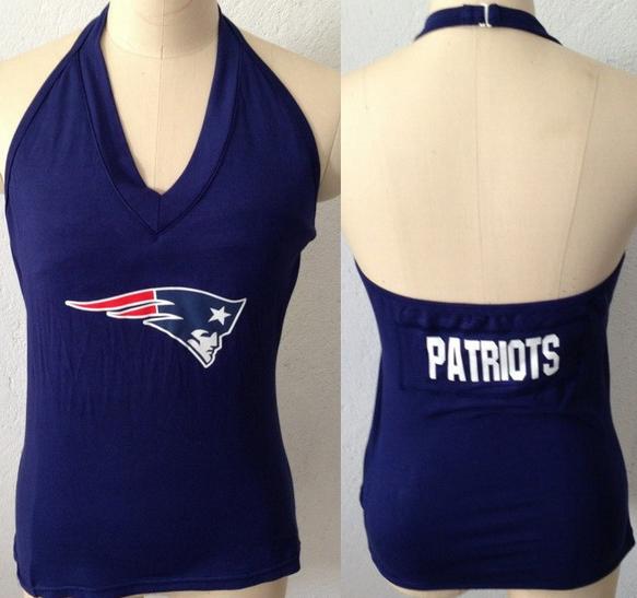 Cheap Women's All Sports Couture New England Patriots Ladies Fashion V-Neck Halter Top- Navy Blue