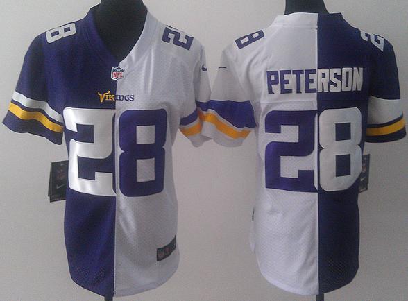 Cheap Women Nike Minnesota Vikings 28 Adrian Peterson Purple White Split NFL Jerseys 2013 New Style