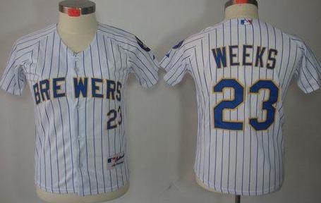 Kids Milwaukee Brewers 23 Rickie Weeks White(Blue Stripe) MLB Baseball Jersey Cheap