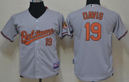 Kids Baltimore Orioles 19 Chris Davis Grey Cool Base Baseball MLB Jerseys Cheap