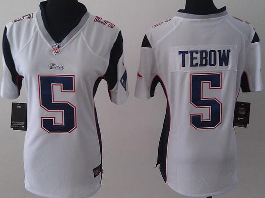 Cheap Women Nike New England Patriots 5 Tim Tebow White Jerseys