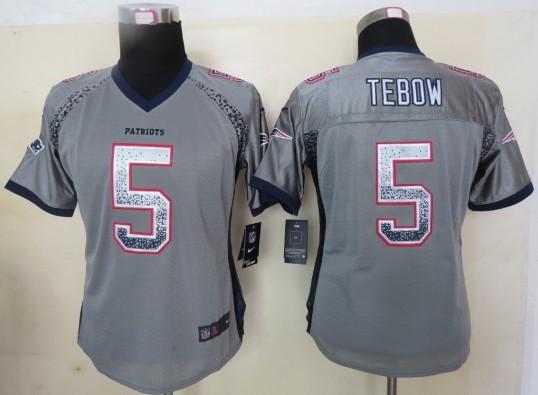 Cheap Women Nike New England Patriots 5 Tim Tebow Grey Drift Fashion Elite NFL Jerseys