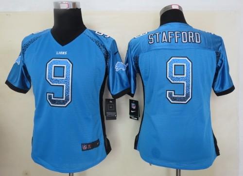 Cheap Women Nike Detroit Lions 9 Matthew Stafford Blue Drift Fashion Elite NFL Jerseys