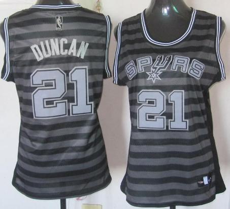 Cheap Women San Antonio Spurs 21 Tim Duncan Grey With Black Strip Revolution 30 Swingman NBA Jerseys