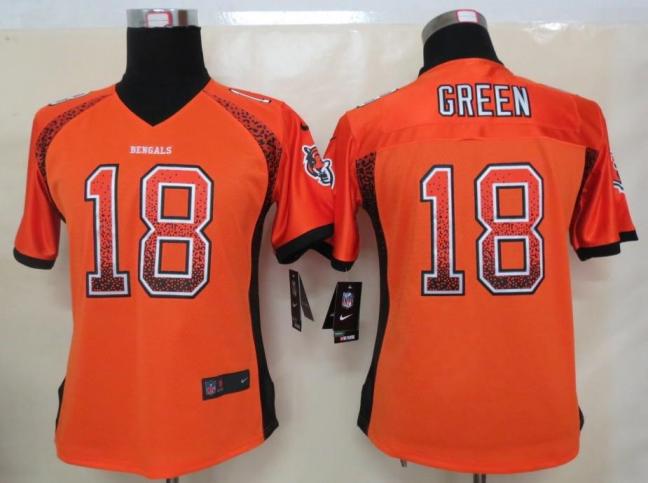 Cheap Women Nike Cincinnati Bengals 18# A.J.Green Orange Drift Fashion Elite NFL Jerseys 2013 New