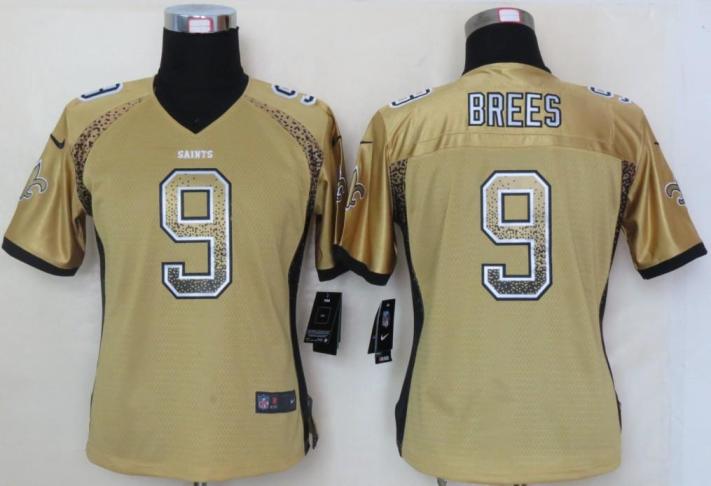 Cheap Women Nike New Orleans Saints 9 Drew Brees Gold Drift Fashion Elite NFL Jerseys 2013 New