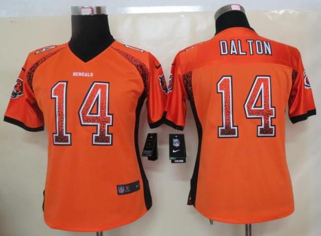 Cheap Women Nike Cincinnati Bengals 14 Andy Dalton Orange Drift Fashion Elite NFL Jerseys 2013 New