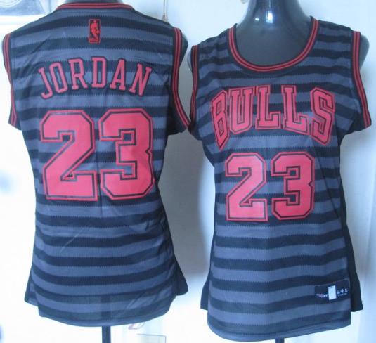 Cheap Women Chicago Bulls 23 Michael Jordan Grey With Black Strip Revolution 30 Swingman NBA Jerseys