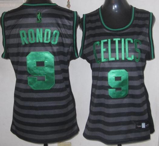 Cheap Women Boston Celtics 9 Rajon Rondo Grey With Black Strip Revolution 30 Swingman NBA Jerseys