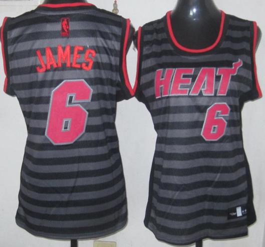Cheap Women Miami Heat 6 LeBron James Grey With Black Strip Revolution 30 Swingman NBA Jerseys