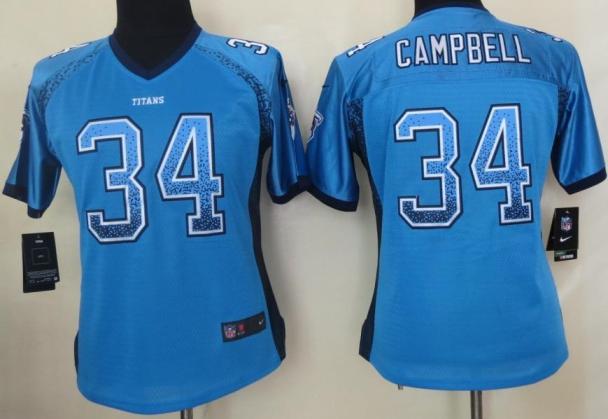 Cheap Women Nike Tennessee Titans 34 Earl Campbell Light Blue Drift Fashion Elite NFL Jerseys