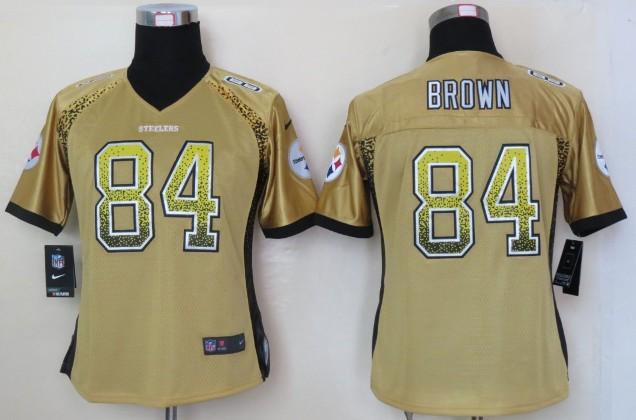 Cheap Women Nike Pittsburgh Steelers 84 Antonio Brown Gold Drift Fashion Elite NFL Jerseys