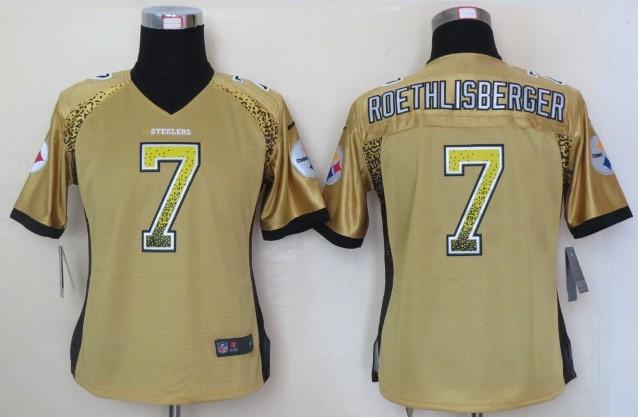 Cheap Women Nike Pittsburgh Steelers 7 Ben Roethlisberger Gold Drift Fashion Elite NFL Jerseys