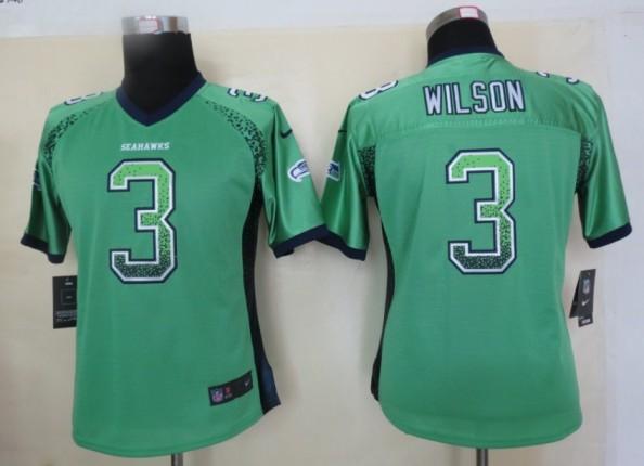 Cheap Women Nike Seattle Seahawks 3 Russell Wilson Green Drift Fashion Elite NFL Jerseys