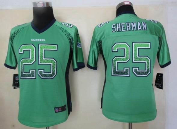 Cheap Women Nike Seattle Seahawks 25 Richard Sherman Green Drift Fashion Elite NFL Jerseys