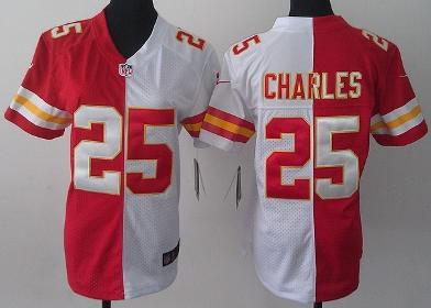 Cheap Women Nike Kansas City Chiefs 25 Jamaal Charles Red White Split NFL Jerseys