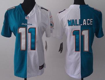 Cheap Women Nike Miami Dolphins 11 Mike Wallace White Blue Split NFL Jerseys