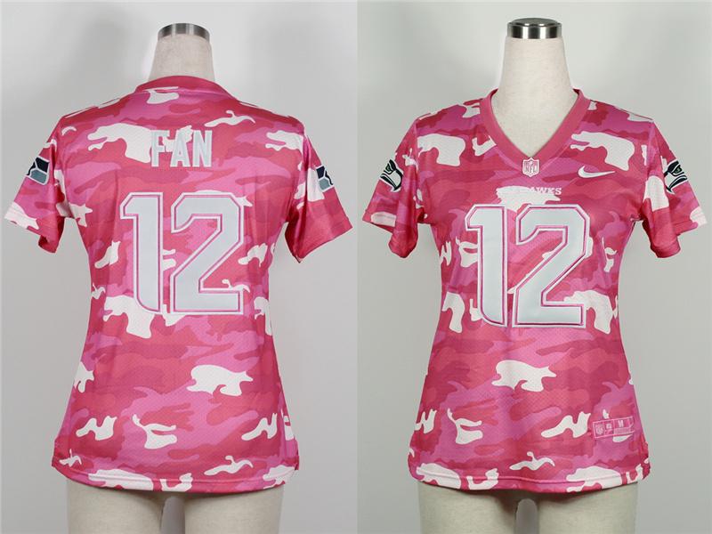 Cheap Women Nike Seattle Seahawks 12 Fan 2013 New Pink Camo Fashion NFL Jerseys