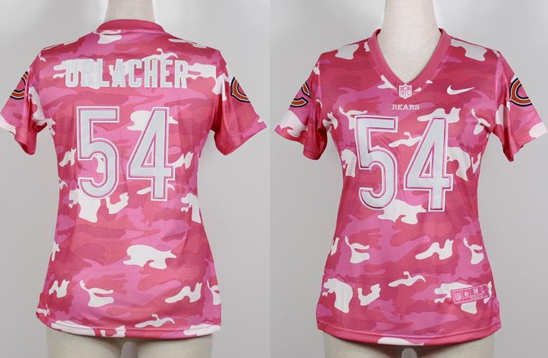 Cheap Women Nike Chicago Bears 54 Brian Urlacher 2013 New Pink Camo Fashion NFL Jerseys