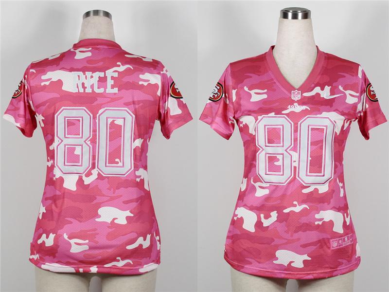 Cheap Women Nike San Francisco 49ers 80 Jerry Rice 2013 New Pink Camo Fashion NFL Jerseys