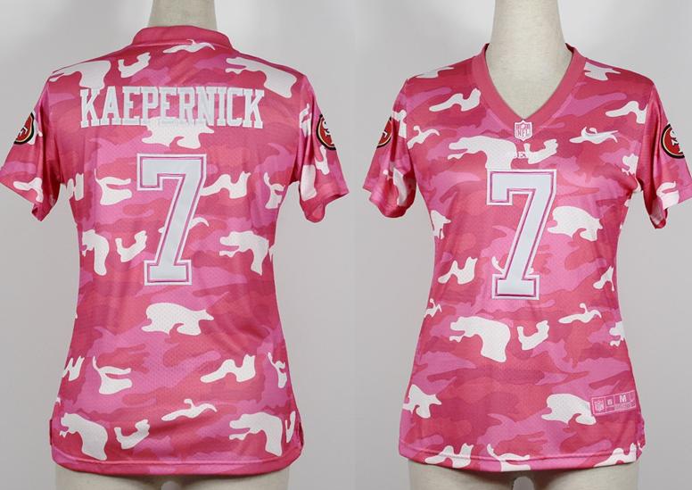 Cheap Women Nike San Francisco 49ers 7 Colin Kaepernick 2013 New Pink Camo Fashion NFL Jerseys