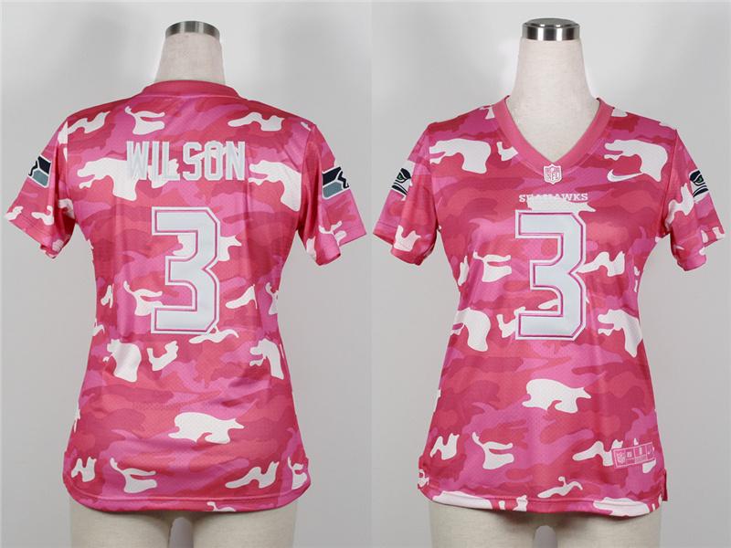 Cheap Women Nike Seattle Seahawks 3 Russell Wilson 2013 New Pink Camo Fashion NFL Jerseys