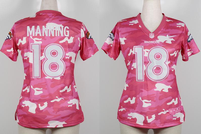 Cheap Women Nike Denver Broncos 18 Peyton Manning 2013 New Pink Camo Fashion NFL Jerseys